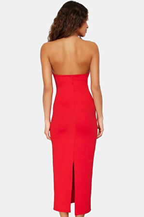 Örme Bodycon Midi Elbise 130cm Boy Polyester Elastan Karışımı Günlük Kullanım Özenle Seçilmiş