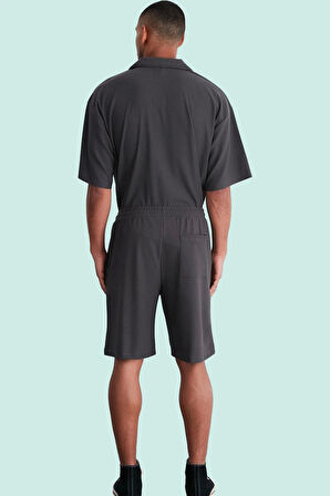 Erkek Kısa Boy Normal Bel Geniş Paça Şort Ottoman Dokuma Polyester Elastan Günlük Hafta Sonu