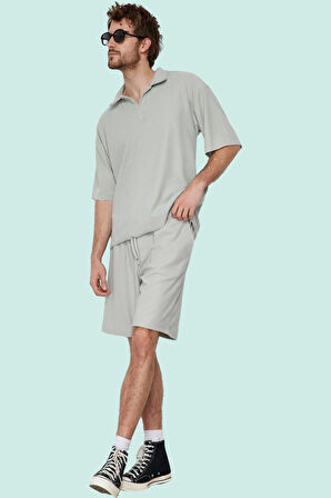 Erkek Kısa Boy Normal Bel Geniş Paça Şort Ottoman Dokuma Polyester Elastan Günlük Hafta Sonu