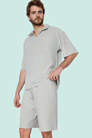 Erkek Kısa Boy Normal Bel Geniş Paça Şort Ottoman Dokuma Polyester Elastan Günlük Hafta Sonu