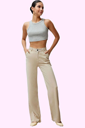 Kadın Düşük Bel Wide Leg Pantolon Liyosel Uzun Boy Casual Şıklık Yaz Aylarının Vazgeçilmezi