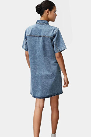 Pamuk Denim Gömlek Elbise Mini Boy Günlük Stil Rahat Kesim Trend Tasarım Konforlu