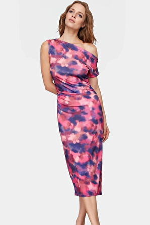 Rahat ve Şık Çok Midi Elbise Kayık Yaka Örme Kumaş Bodycon Konforlu Kesim Zarifane Tasarım