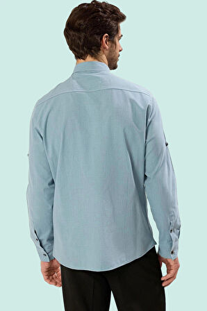 Erkek Gömleği Pamuk Düğmeli Slim Fit Keten Görünümlü Apolet Detayı Yaz Aylarının Vazgeçilmezi