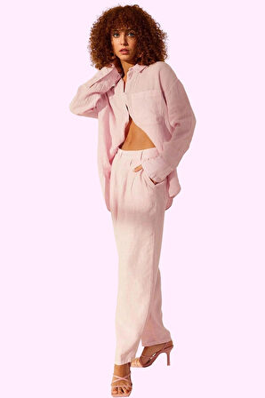 Kadın Keten Boyfriend Pantolon Yüksek Bel Geniş Paça Dokuma Kumaş Günlük Stil Modern Tasarım