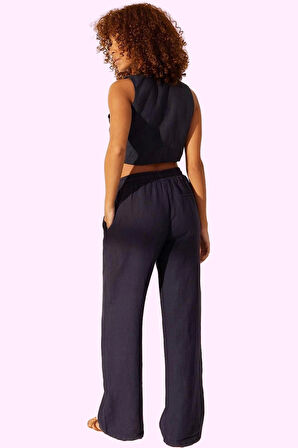 Kadın Yazlık Keten Wide Leg Pantolon Yüksek Bel Düz Desen Günlük Stil Yaz Aylarının Vazgeçilmezi