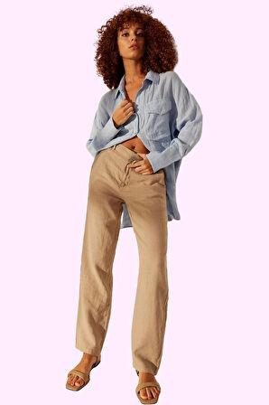 Kadın Keten Wide Leg Pantolon Yüksek Bel Günlük ve Şık Hafta Sonu Yaz Aylarının Vazgeçilmezi