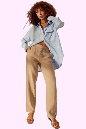 Kadın Keten Wide Leg Pantolon Yüksek Bel Günlük ve Şık Hafta Sonu Yaz Aylarının Vazgeçilmezi