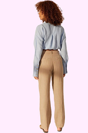 Kadın Keten Wide Leg Pantolon Yüksek Bel Günlük ve Şık Hafta Sonu Yaz Aylarının Vazgeçilmezi