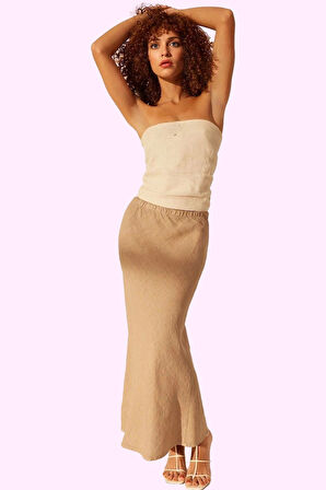 Kadın Basic Yüksek Bel Midi Keten Etek Dokuma Kumaş Yaz Günlük Kullanım Stilin Buluştuğu Yer