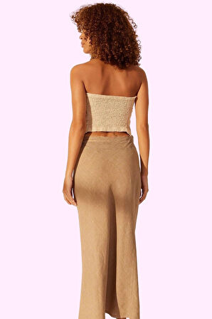 Kadın Basic Yüksek Bel Midi Keten Etek Dokuma Kumaş Yaz Günlük Kullanım Stilin Buluştuğu Yer