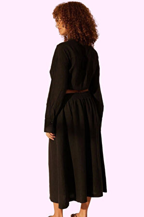 Kadın Düz Keten Midi Etek Dokuma Kumaş Rahat Yaz Kombinleri Günlük Kullanım Modern Tasarım