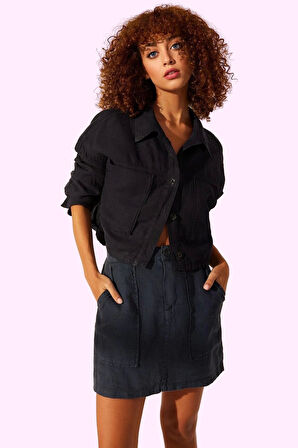 Kadın Keten Mini Etek Renk Dokuma Kumaş Cep Detaylı Yazlık Günlük Kullanım Kaliteli Malzeme