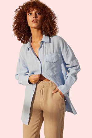 Kadın Uzun Kollu Oversize Gömlek Keten Kumaş Casual Tarz Günlük Kullanım Dayanıklı Malzeme