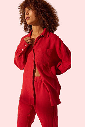 Kadın Düz Keten Gömlek Oversize Kalıp Günlük Ve Şık Yazlık Hafta Sonu Yaz Aylarının Vazgeçilmezi