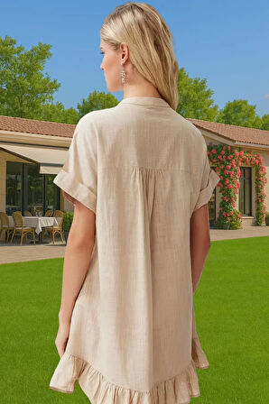 Şık V Yaka A Line Mini Pamuk Plaj Elbisesi Yaz Koleksiyonu Premium Kalite Özel Tasarım Mükemmel Uyum