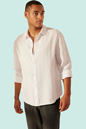 Erkek Klasik Keten Gömlek Uzun Kollu Regular Fit Günlük ve İş Hafta Sonu Dayanıklı Malzeme