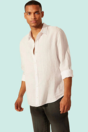 Erkek Klasik Keten Gömlek Uzun Kollu Regular Fit Günlük ve İş Hafta Sonu Dayanıklı Malzeme