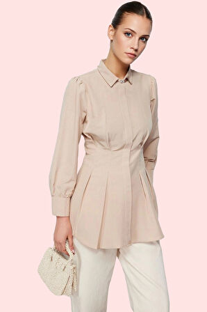 Kadın Ramadan Koleksiyonu Uzun Kollu Belden Oturan Pamuklu Gömlek Yaz Aylarının Vazgeçilmezi