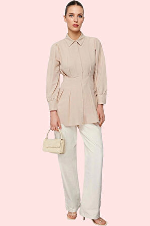 Kadın Ramadan Koleksiyonu Uzun Kollu Belden Oturan Pamuklu Gömlek Yaz Aylarının Vazgeçilmezi