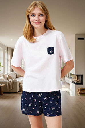 2'li Homewear Viskon Pijama Takımı Regular Kalıp Kısa Kollu Çiçekli Rahat Kullanım