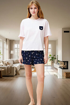 2'li Homewear Viskon Pijama Takımı Regular Kalıp Kısa Kollu Çiçekli Rahat Kullanım