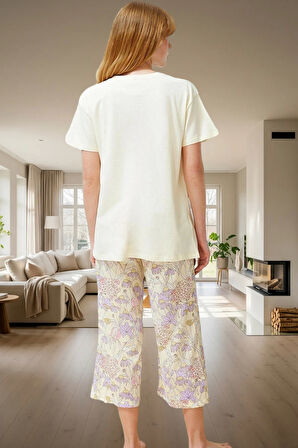 Çiçekli Kapri Pijama Yumuşak Örme Regular Kalıp Trend Tasarım Yüksek Kalite Seçkin Malzeme