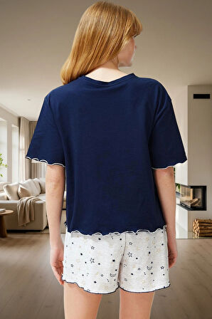 Yazlık Örme Pijama Takımı Galaksi Desenli Baby Overlok Detaylı Modern Stil Konforlu Kesim
