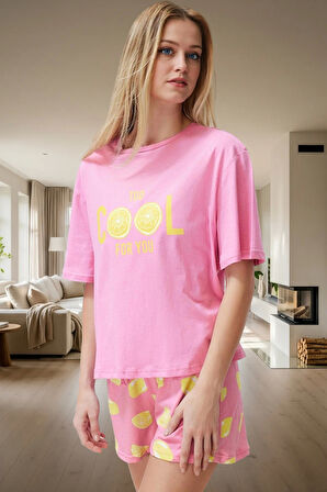 Yazlık %100 Pamuk Örme Pijama Takımı Regular Kalıp Limon Baskı Özenle Seçilmiş Zarifane Tasarım