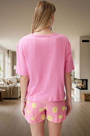Yazlık %100 Pamuk Örme Pijama Takımı Regular Kalıp Limon Baskı Özenle Seçilmiş Zarifane Tasarım