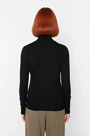 Kadın İnce Triko Balıkçı Yaka Fitted Kalıp Uzun Kollu Kazak Günlük Konfor İlkbahar Sonbahar