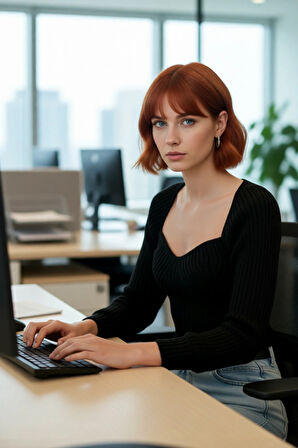 Kadın Basic Fitilli Crop Kahverengi Uzun Kol Kalp Yaka Akrilik Triko Kazak Rahat Gündüz Kombin