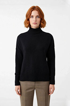 Kadın Günlük Oversize Düşük Kol Dik Yaka Uzun Triko Kazak Kışlık Şık Basic Rahatlık Sunar Kaliteli