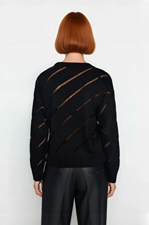 Kadın Bisiklet Yaka Akrilik Triko Kazak Düşük Kollu Ajurlu Desenli İlkbahar Sonbahar Şıklığı