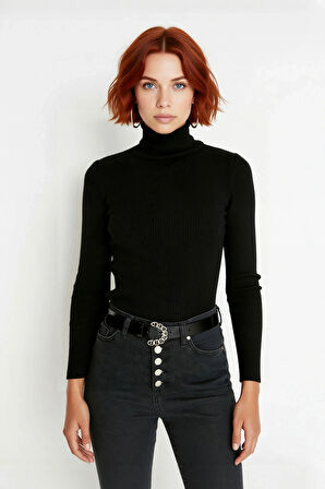 Kadın Basic Balıkçı Yaka Fitted Triko Kazak Akrilik Kumaşıyla Kış Kombinlerinin Vazgeçilmezi