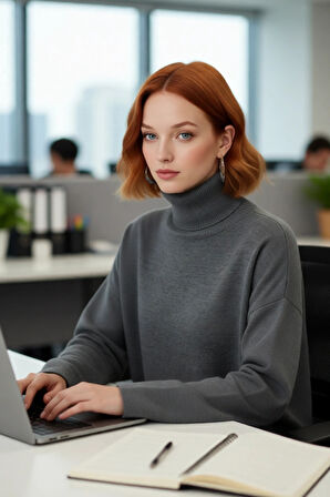 Kadınlar İçin Konforlu Oversize Basic Düşük Kol Balıkçı Yaka Triko Kazak Kış Günleri Şıklığı