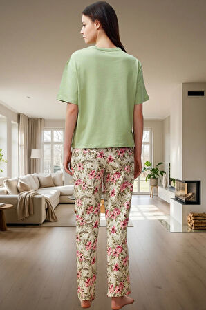 Çiçekli Örme Pamuk Pijama Takımı İdeal Ev Giyim Konforu Yüksek Kalite Uzun Ömürlü