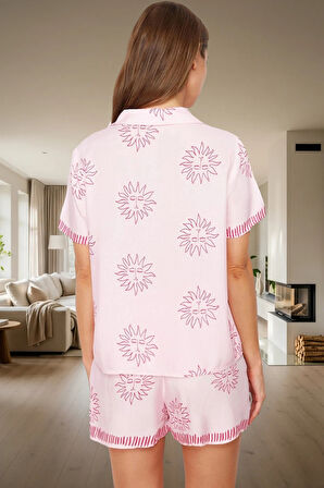 Şortlu Pijama Takımı Yumuşak Viskon ve Güneş Desenleri Özenle Seçilmiş Konforlu Kesim