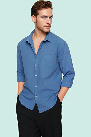 Erkek Pamuklu Dokuma Gömlek Basic Siluet Yaka Günlük Ve İş Hayatı Yaz Aylarının Vazgeçilmezi