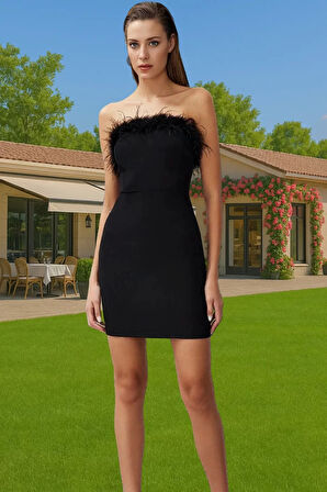Vücuda Oturan Mini Boy Straplez Abiye Elbise Polyester Elastan Finike Kumaş Zarifane Tasarım