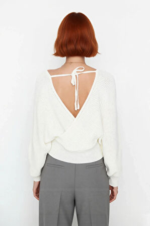 Kadın Casual V Yaka Kruvaze Triko Kazak Regular Kalıp Tek Plaka Dokuma Rahat Kışlık Seçim Kaliteli