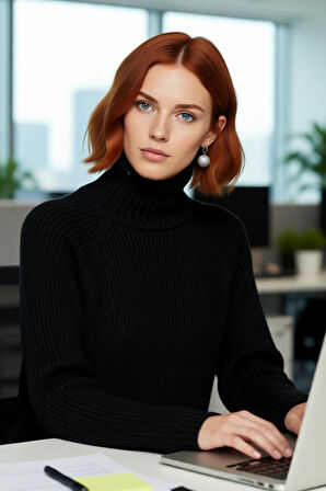 Modern Kadın Oversize Fit Dik Yaka Fermuar Detaylı Düz Reglan Kol Triko Kazak Günlük Stil İçin