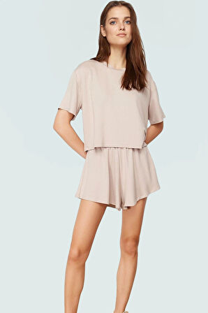 Nefes Alabilir Örme Kumaş Kadın T shirt Şort Takım Rahat Günlük Stil Modern Trend Tasarım