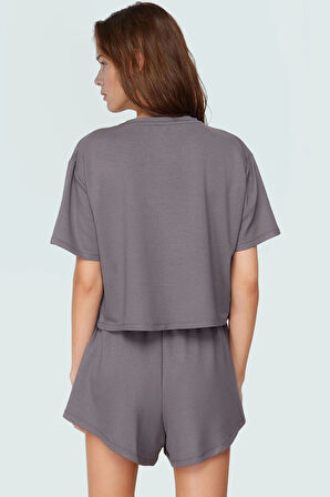 Nefes Alabilir Örme Kumaş Kadın T shirt Şort Takım Rahat Günlük Stil Modern Trend Tasarım