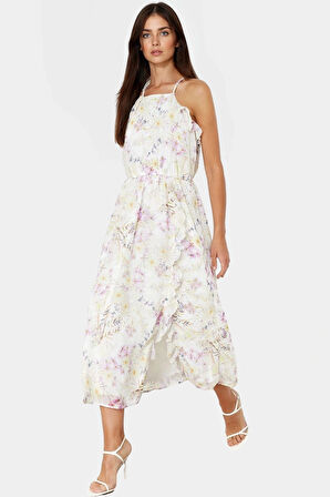 Rahat Şifon Elbise Astarlı Reglan Kol Çiçek Desenli Yazlık Özenle Seçilmiş Premium Kalite