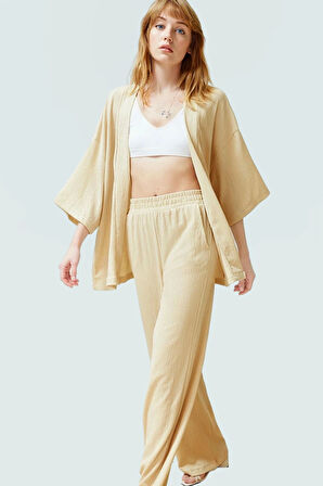 Polyester Örme Kadın Kimono Pantolon Takım Günlük Şıklık İçin Rahat Kullanım Seçkin Malzeme