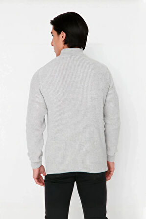 Erkek Casual Giyim İçin İdeal Regular Fit Düz Desen Fermuarlı Balıkçı Yaka Kalın Triko Kazak