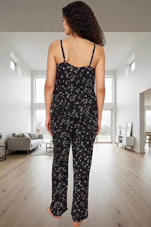 Çok Çiçek Desenli Viskoz Pijama Takımı Şık ve Rahat Kaliteli İşçilik Seçkin Malzeme