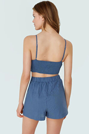 Kolsuz Oversize Bluz Şort Takım Dokuma Pamuk Kumaş Yazlık Plaj Modası Uzun Ömürlü