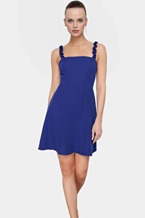 Yazlık Mini Elbise A line Fırfır Detaylı Kare Yaka Polyester Kumaş Modern Stil Trend Tasarım